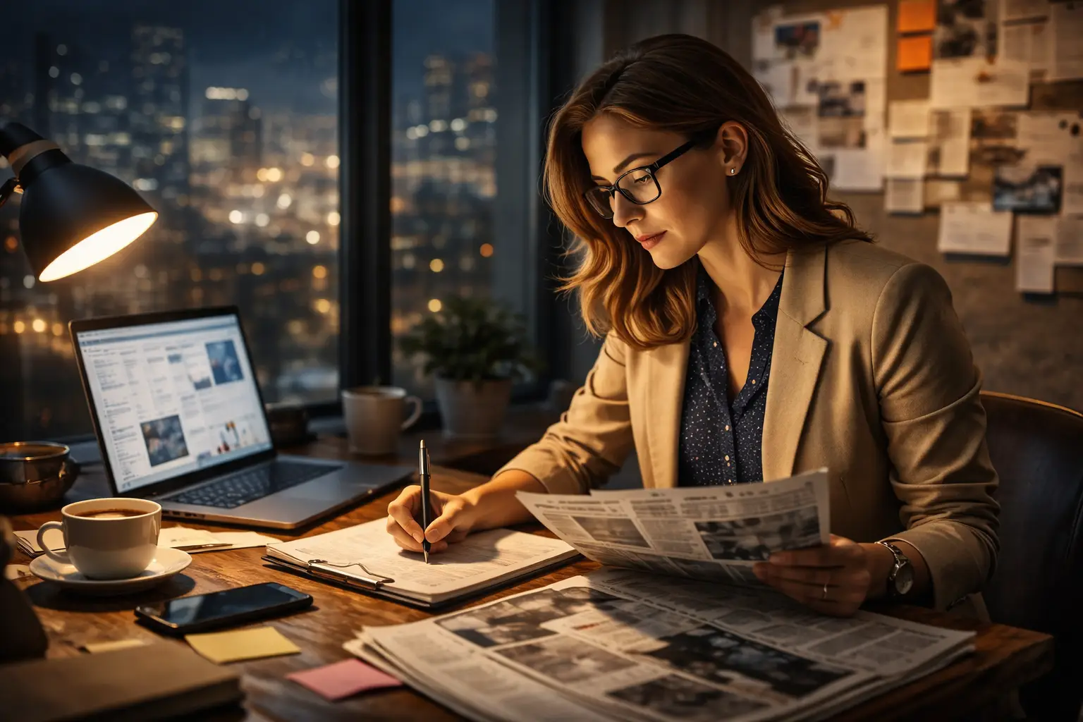 Focused at work in the newsroom